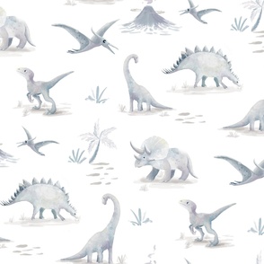 Watercolor Dinosaurs Neutral and White Large 42.6" 