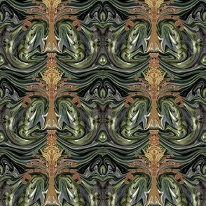 LNBT4 - Warrior's Stance Otherworldly Botanical in Brown and Green - 4 inch repeat