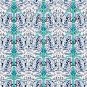 LNBT3 - Warrior's Stance Otherworldly Botanical in Turquoise on Marbled Lavender - 2 inch repeat