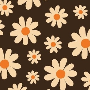 ( large ) 70s, retro daisy, daises - brown