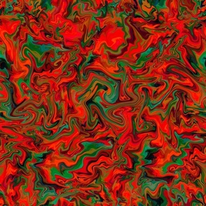 Acid reds Euphoric Spring Aurora marbled paint pour reds and emerald greens, fiery