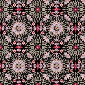 Magenta and Black Floral Tile