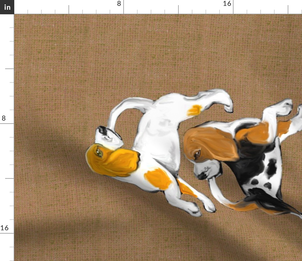 Tail Catching Beagle Pups for Tea Towel