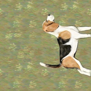 Beagle on Grassy Field for Tea Towel