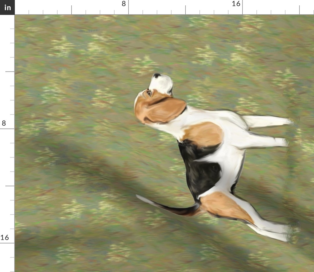 Beagle on Grassy Field for Tea Towel