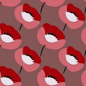 Art Deco Poppies in Red, White, and Pink on Taupe