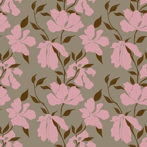 Wilted flowers and leaves in dusty pink and pale blue medium scale