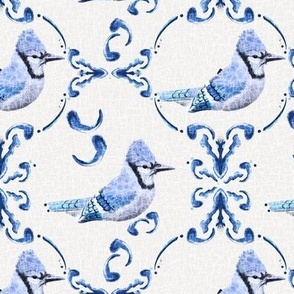 [Medium] Blue Jay Damask Textured on Cream