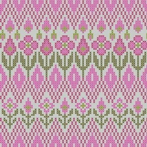 Cross Stitch Pink on Grey