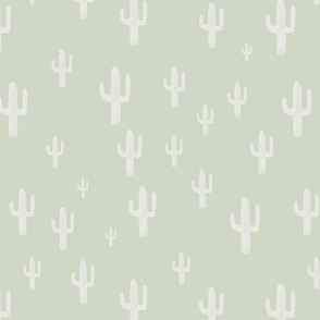 Boho desert - white saguaro on green L