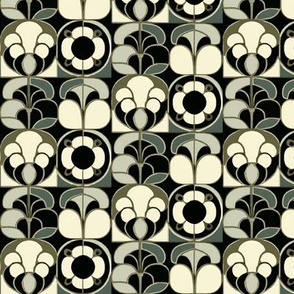 Deco Floral Tiles in Slate, Olive, and Vanilla