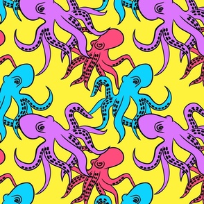 Octopus - Blue Nautical Marine Pattern in Yellow Pink Purple