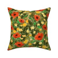 Wonderful floral in bright green, orange