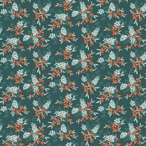 Flourishing floral bouquet - deep-teal, orange, mint-blue // small scale