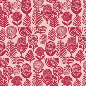 Small_Retro Bold Leaves and Florals_Beige and Red