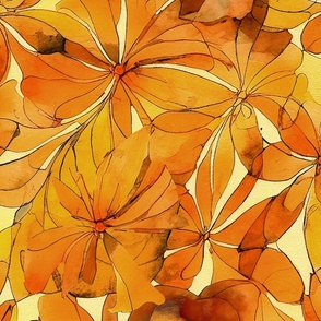 Loose Floral Watercolor Art Yellow Orange