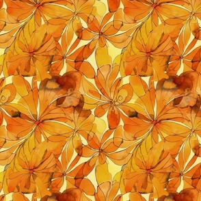 Loose Floral Watercolor Art Yellow Orange Smaller Scale