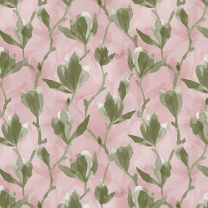 Magnolia - Olive on Pink (Medium Scale)