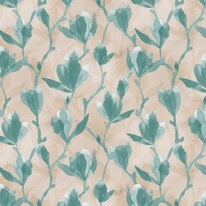 Magnolia - Teal on Pink (Medium Scale)