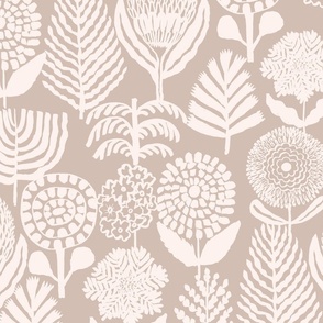 Jumbo_Retro Bold Leaves and Florals_Beige and Ivory