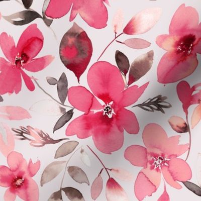 Elegant artistic floral watercolor - Red White Smoke - Medium