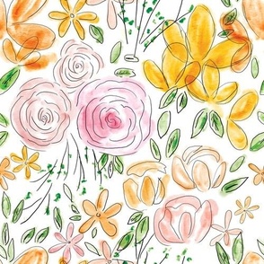 Watercolor Spring Floral 10x10