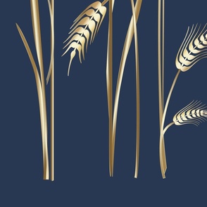 Very Tall Wheat Mural - gold on navy blue background
