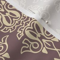 Modern Vanilla Cream Rococo on Taupe Brown / Medium scale