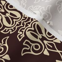 Modern Cream Rococo on Chocolate Brown / Medium scale