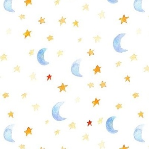 night dreams - watercolor moons and stars - night sky for babies nursery b090-1