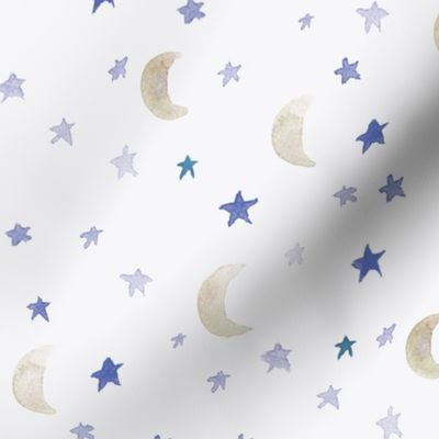night dreams - watercolor tender moons and stars - night sky for babies nursery b090-3