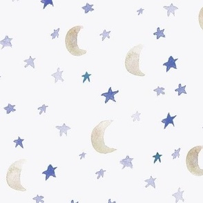 night dreams - watercolor tender moons and stars - night sky for babies nursery b090-3