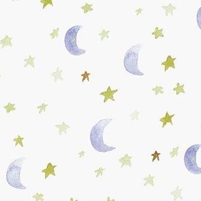 night dreams in purple and mustard - watercolor moons and stars - night sky for babies nursery b090-5