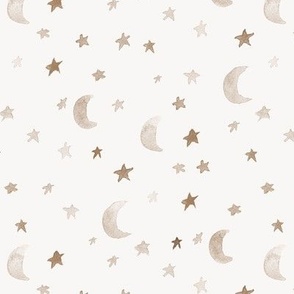 Creamy night dreams - watercolor neutral earthy boho moons and stars - night sky for babies nursery b090-6