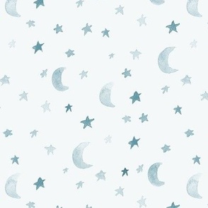 blue night dreams - watercolor moons and stars - night sky for babies nursery b090-7