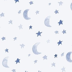 Serenity blue night dreams - watercolor moons and stars - night sky for babies nursery b090-8