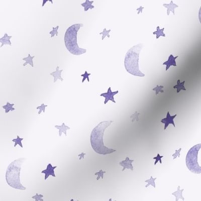 Amethyst night dreams - watercolor moons and stars - night sky for babies nursery b090-9