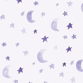 Amethyst night dreams - watercolor moons and stars - night sky for babies nursery b090-9