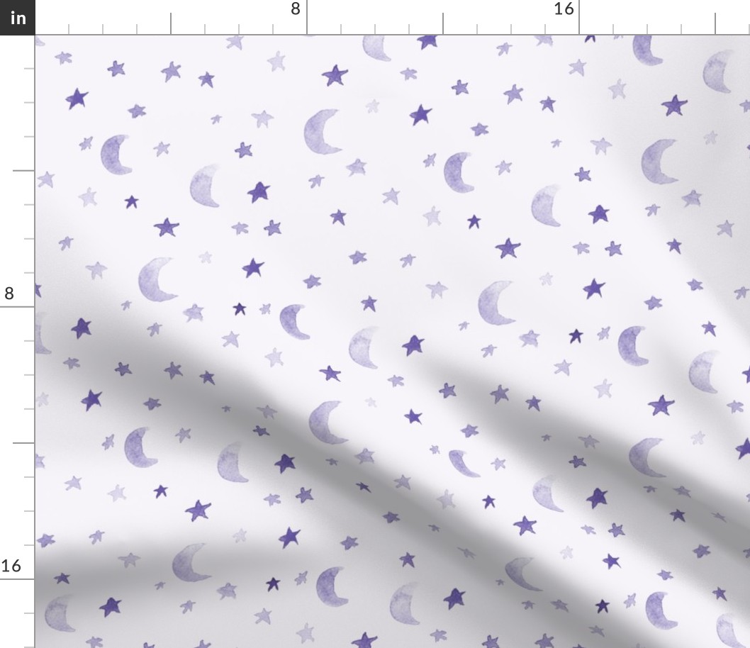 Amethyst night dreams - watercolor moons and stars - night sky for babies nursery b090-9