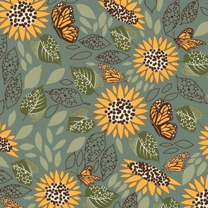  Hope- Nature meets Science- Sunflower Garden Paradise- Green Gray Xanadu- Large Scale