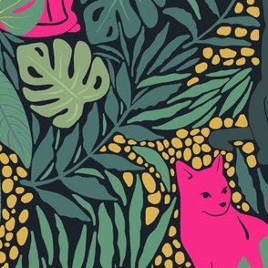 Pink & Grey Botanical Tropical Cats Jungle