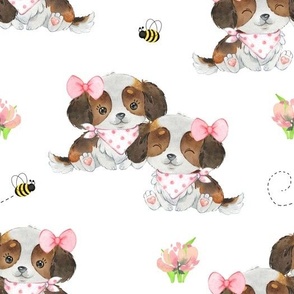 3 Little Girl Puppy Dog Wall Art Print Nursery Baby Room Blush Floral –  Pink Forest Cafe