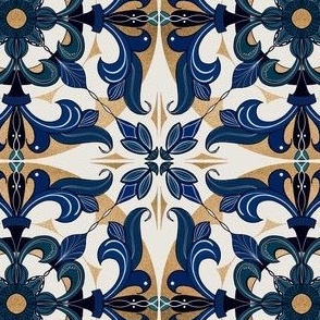 Portuguese tile navy and gold