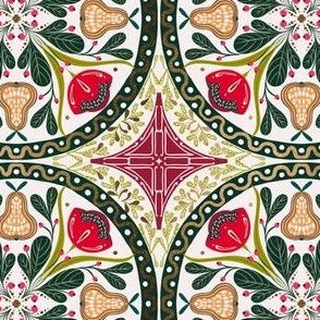 Geometric retro folk tiles with fruit and flowers