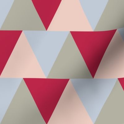 3H Eternal Triangles - 01 - L - Pantone Color Of The Year 2023 Viva Magenta -  Ignite Color Palette - Plein Air - Pale Dogwood - Agate Gray - Classic Geometric Pattern By 3H-Art - With Dark Pink And Very Bright Blue, Red and Green Color Shades