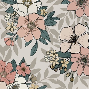Camille Floral in Fawn  LARGE SCALE 