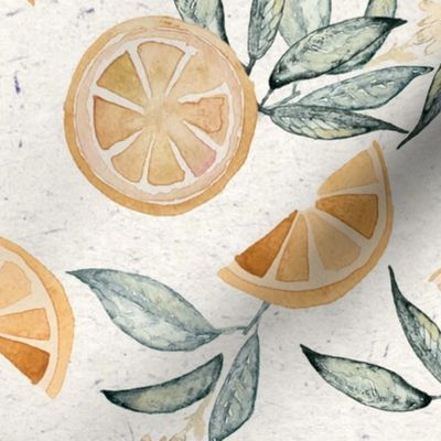 Vintage Oranges / Watercolor Green Cream