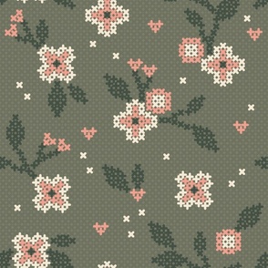 Spring Sage Cross Stitch Flowers