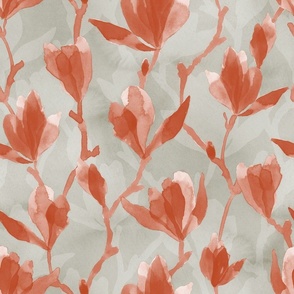 Magnolia - Scarlet on Grey (Large  Scale)