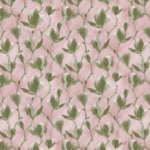 Magnolia - Olive on Pink (Small Scale)